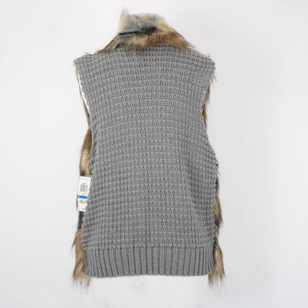 INC Radiance NEW $139 Sz XL Brown Tan Faux Fur Gray Chunky Knit Bohemian Vest