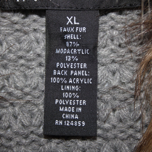 INC Radiance NEW $139 Sz XL Brown Tan Faux Fur Gray Chunky Knit Bohemian Vest