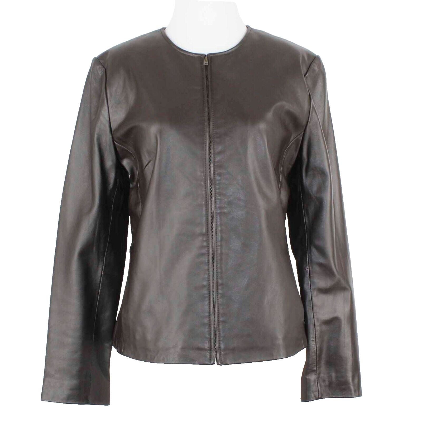 Charter Club Sz 10 Dark Brown Lined Zip Up Smooth Leather Jacket