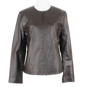 Charter Club Sz 10 Dark Brown Lined Zip Up Smooth Leather Jacket