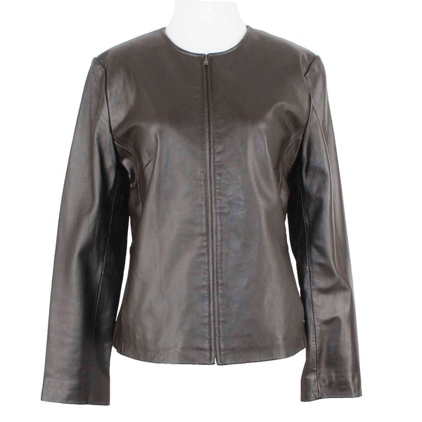 Charter Club Sz 10 Dark Brown Lined Zip Up Smooth Leather Jacket