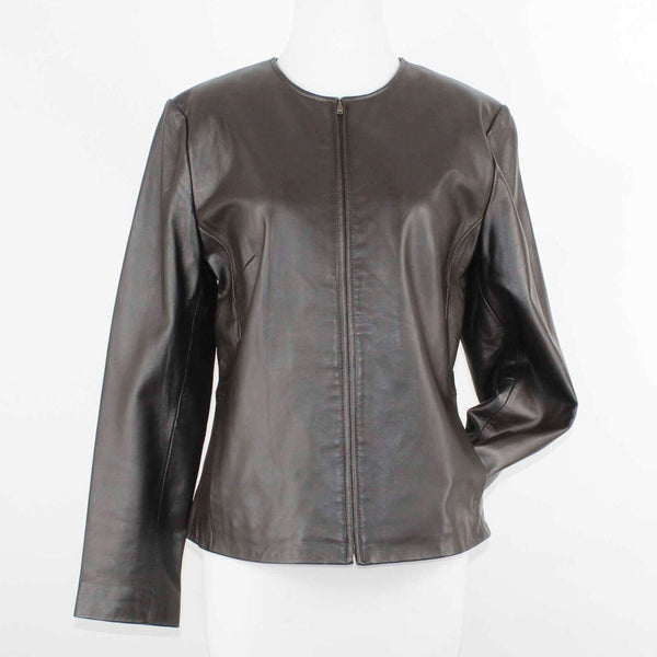 Charter Club Sz 10 Dark Brown Lined Zip Up Smooth Leather Jacket