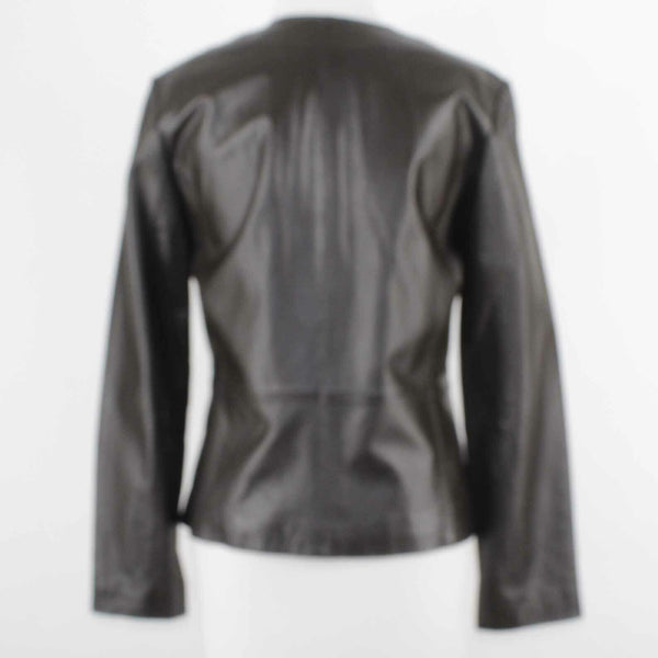 Charter Club Sz 10 Dark Brown Lined Zip Up Smooth Leather Jacket