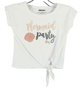 DKNY Sz 3T Girls White Peach Black Glitter 'Mermaid Party' Cotton Blend Top