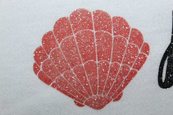 DKNY Sz 3T Girls White Peach Black Glitter 'Mermaid Party' Cotton Blend Top
