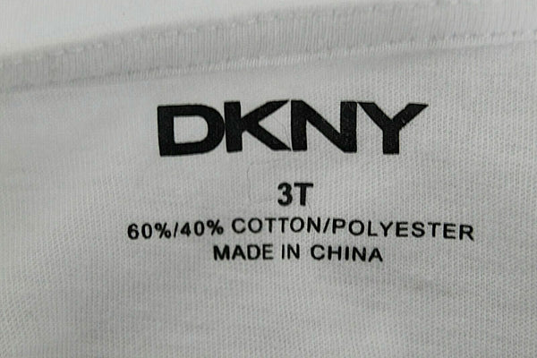 DKNY Sz 3T Girls White Peach Black Glitter 'Mermaid Party' Cotton Blend Top