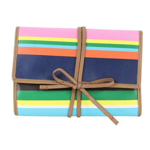 Stella Dot Multi Striped Roll Vinyl 9.5 x 6.5 Bring Bling Jewelry Holder