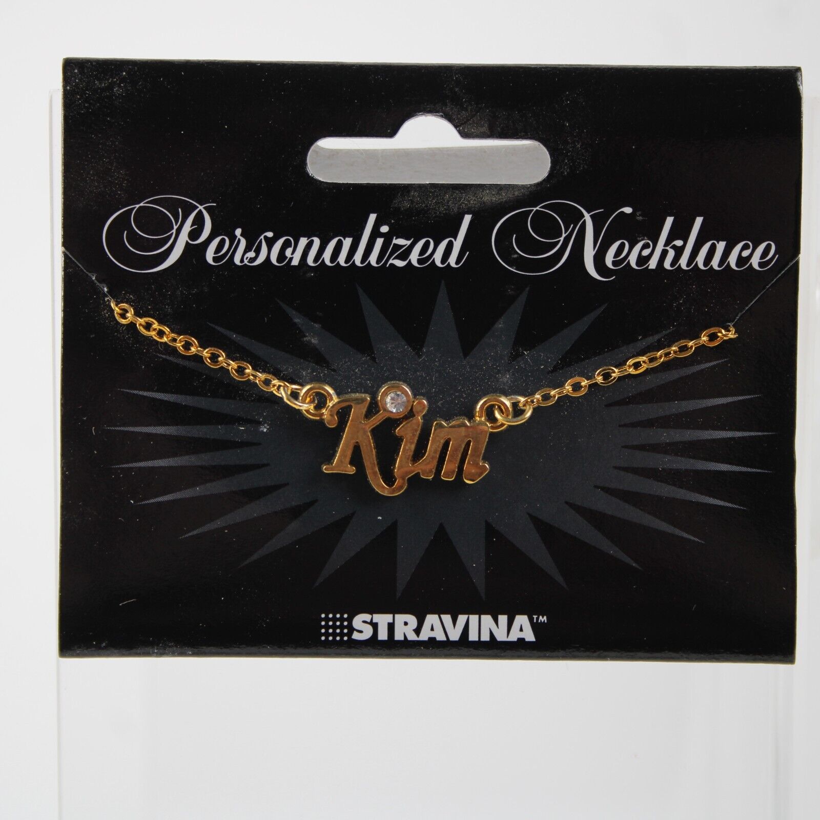KIM NEW Name Goldtone Rhinestone Accent 14.5" W 4.5" Multi Ring Ext Necklace