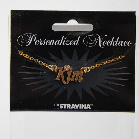 KIM NEW Name Goldtone Rhinestone Accent 14.5" W 4.5" Multi Ring Ext Necklace
