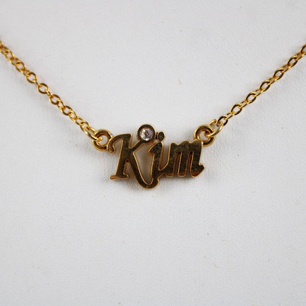 KIM NEW Name Goldtone Rhinestone Accent 14.5" W 4.5" Multi Ring Ext Necklace