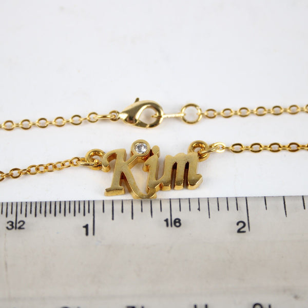 KIM NEW Name Goldtone Rhinestone Accent 14.5" W 4.5" Multi Ring Ext Necklace