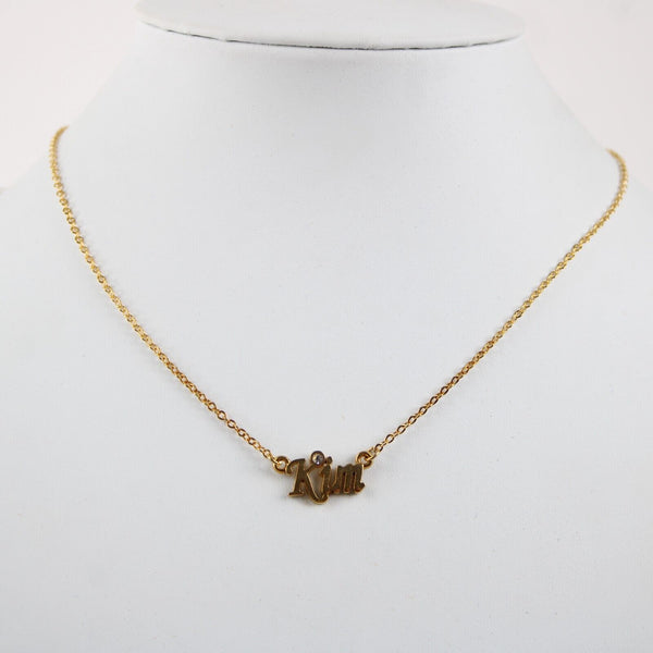 KIM NEW Name Goldtone Rhinestone Accent 14.5" W 4.5" Multi Ring Ext Necklace