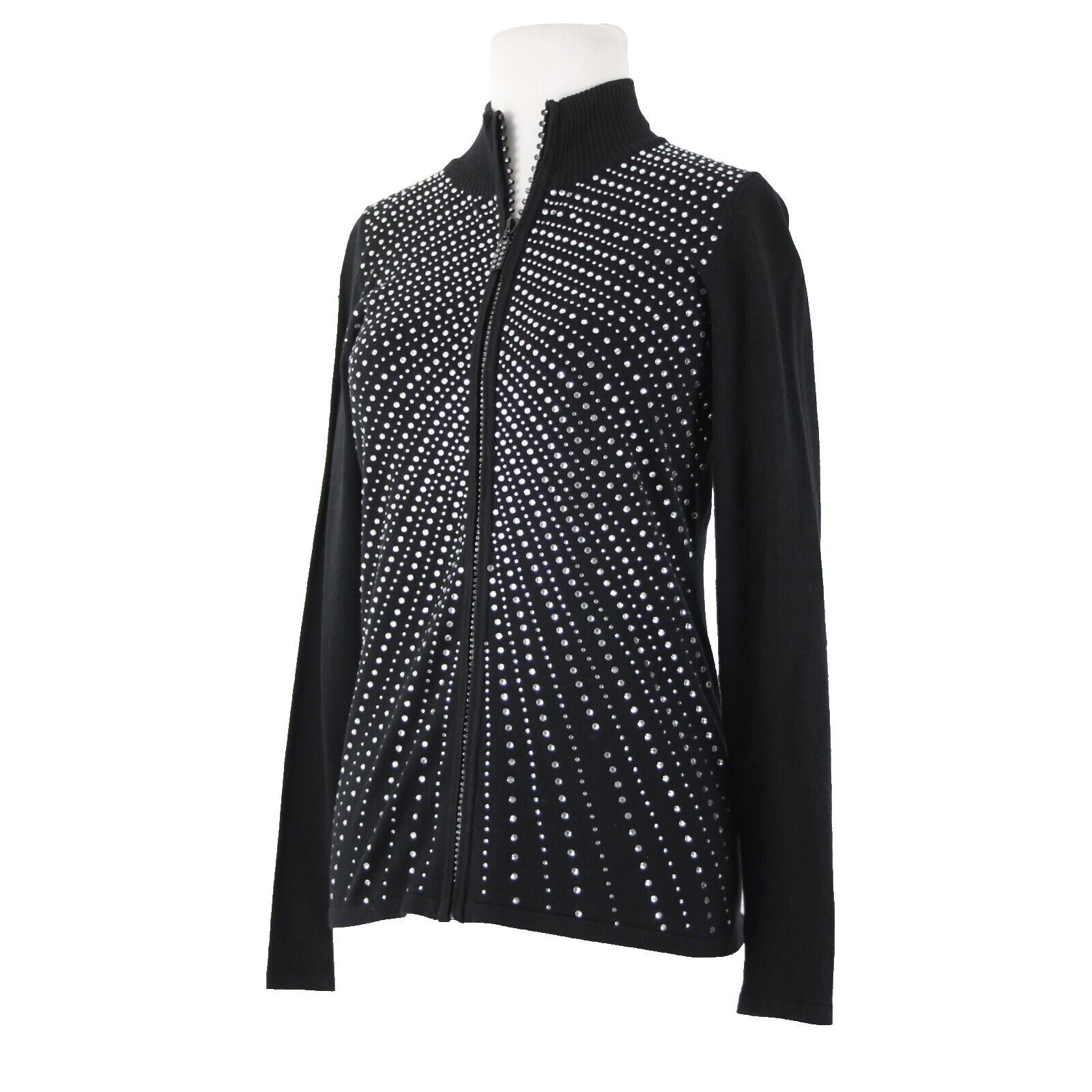Fontana Sz S Black Silver Rhinestone Studs Collar Zip Viscose Nylon AS IS Jacket