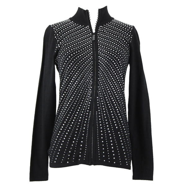 Fontana Sz S Black Silver Rhinestone Studs Collar Zip Viscose Nylon AS IS Jacket