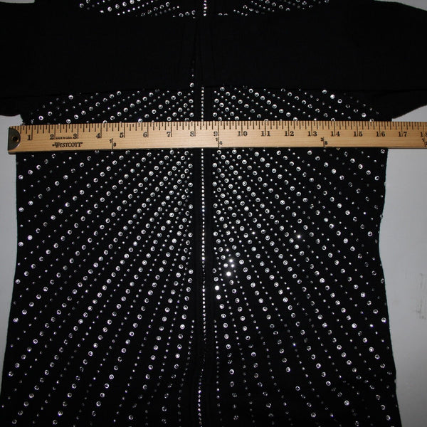 Fontana Sz S Black Silver Rhinestone Studs Collar Zip Viscose Nylon AS IS Jacket