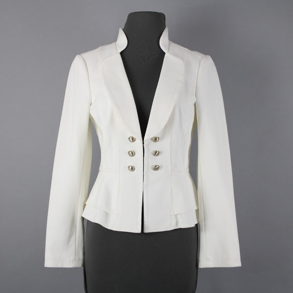 White House Black Market NEW $148 Sz 4 White Silver Collared Viscose Jacket
