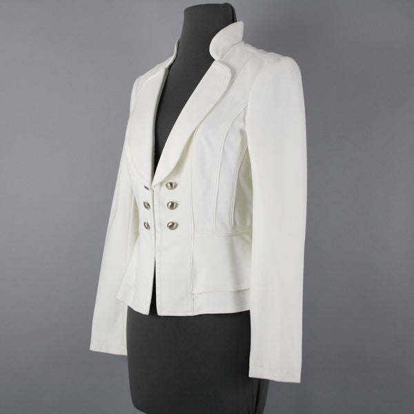 White House Black Market NEW $148 Sz 4 White Silver Collared Viscose Jacket