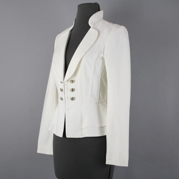 White House Black Market NEW $148 Sz 4 White Silver Collared Viscose Jacket