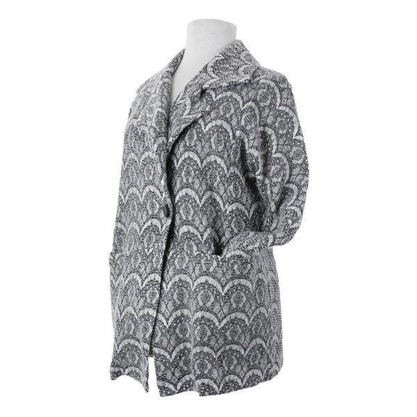 Greylin Sz M L Gray Black Lace Weave Mid Length Oversize Pocketed Poly Jacket