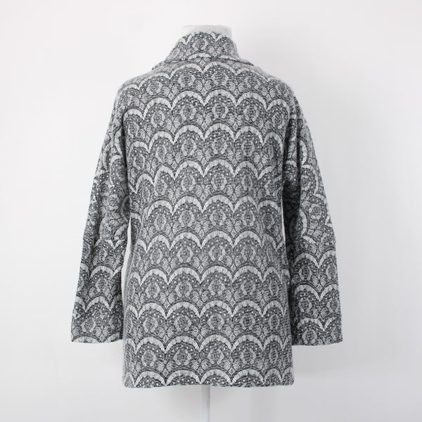 Greylin Sz M L Gray Black Lace Weave Mid Length Oversize Pocketed Poly Jacket