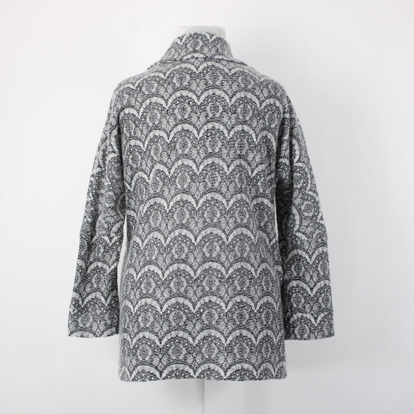 Greylin Sz M L Gray Black Lace Weave Mid Length Oversize Pocketed Poly Jacket