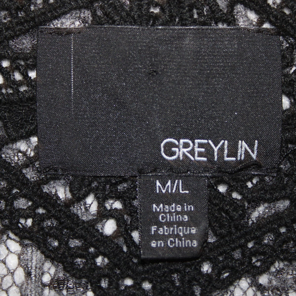 Greylin Sz M L Gray Black Lace Weave Mid Length Oversize Pocketed Poly Jacket