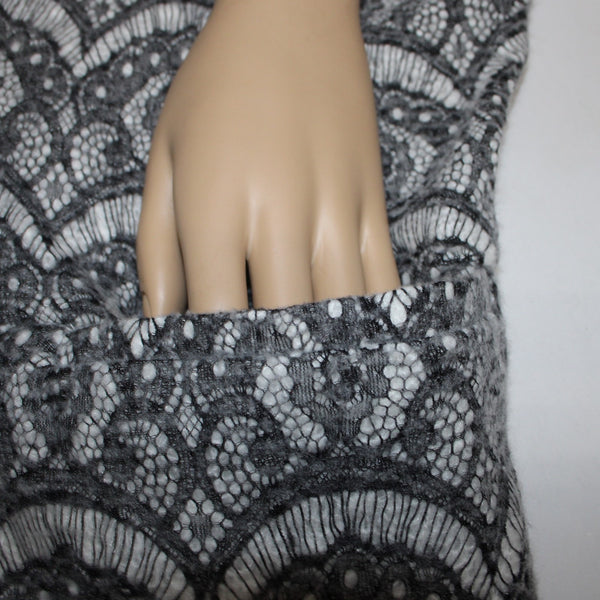 Greylin Sz M L Gray Black Lace Weave Mid Length Oversize Pocketed Poly Jacket