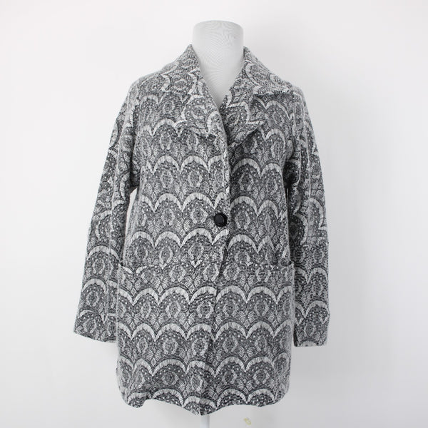 Greylin Sz M L Gray Black Lace Weave Mid Length Oversize Pocketed Poly Jacket