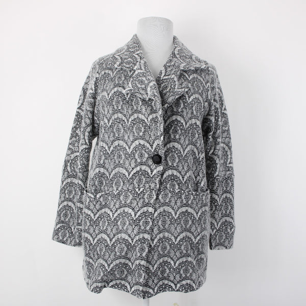 Greylin Sz M L Gray Black Lace Weave Mid Length Oversize Pocketed Poly Jacket
