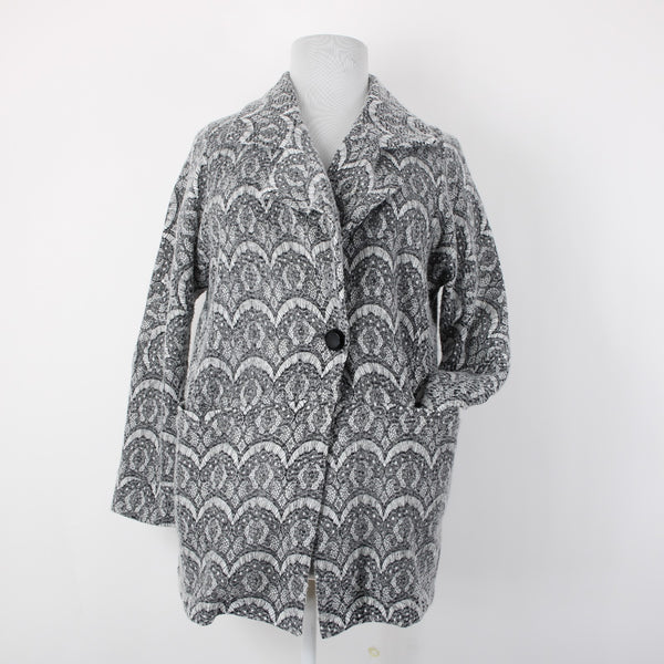Greylin Sz M L Gray Black Lace Weave Mid Length Oversize Pocketed Poly Jacket