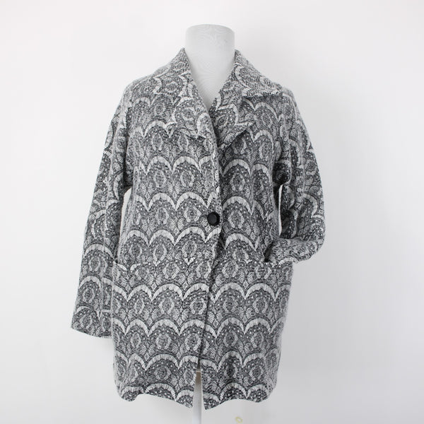 Greylin Sz M L Gray Black Lace Weave Mid Length Oversize Pocketed Poly Jacket
