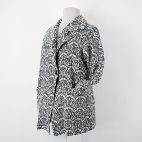 Greylin Sz M L Gray Black Lace Weave Mid Length Oversize Pocketed Poly Jacket