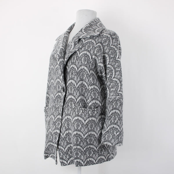 Greylin Sz M L Gray Black Lace Weave Mid Length Oversize Pocketed Poly Jacket