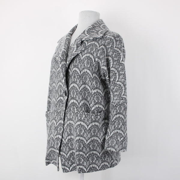 Greylin Sz M L Gray Black Lace Weave Mid Length Oversize Pocketed Poly Jacket