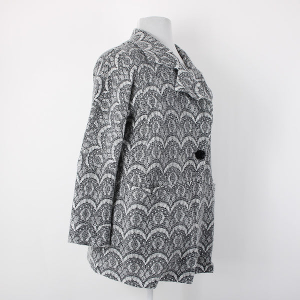 Greylin Sz M L Gray Black Lace Weave Mid Length Oversize Pocketed Poly Jacket