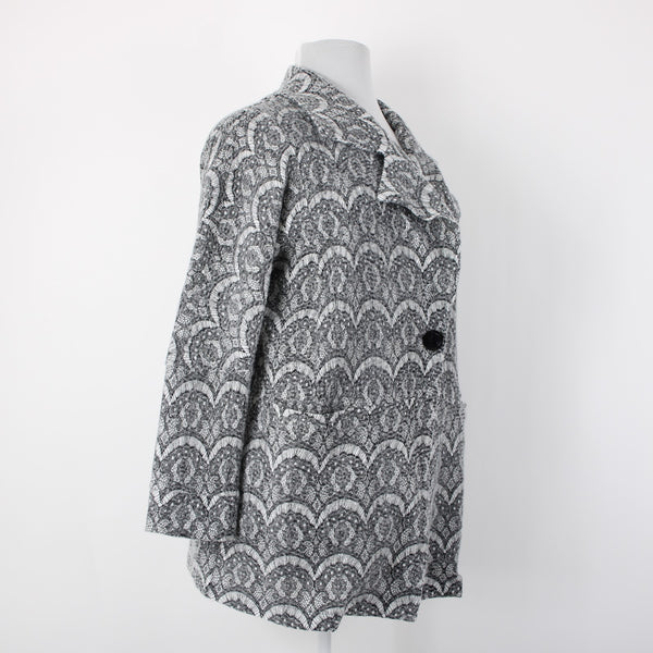 Greylin Sz M L Gray Black Lace Weave Mid Length Oversize Pocketed Poly Jacket