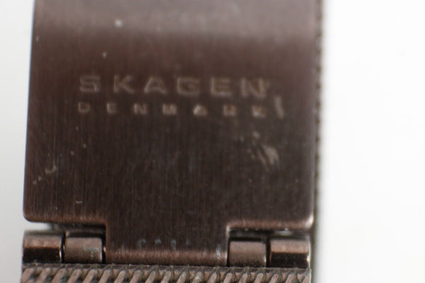 Skagen Denmark Sz 8in Adjustable Bronze Metal Mesh Slim Stainless Steel Watch