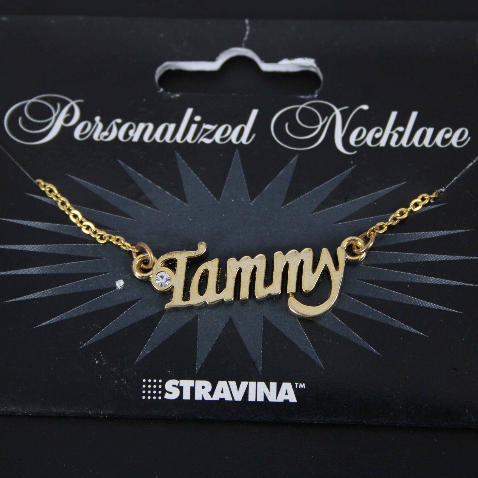 TAMMY NEW Name Goldtone Rhinestone Accent 14.5" w 4.5" Multi Ring Ext Necklace