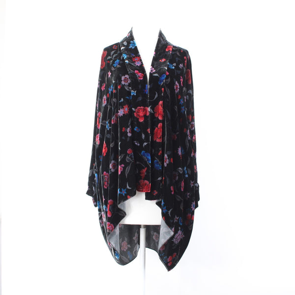 Johnny Was Wrap Sz S Black Red Multi Color Velour Pockets No Fabric Label Wrap