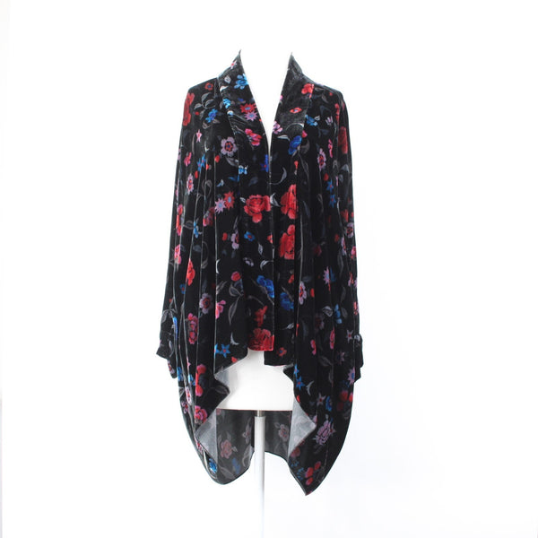 Johnny Was Wrap Sz S Black Red Multi Color Velour Pockets No Fabric Label Wrap