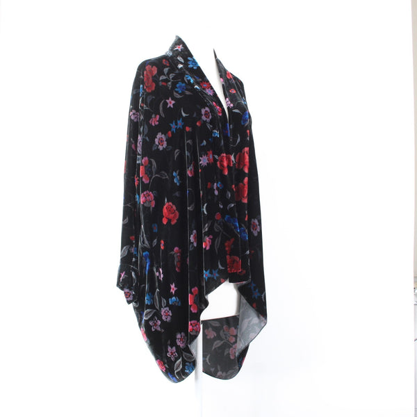 Johnny Was Wrap Sz S Black Red Multi Color Velour Pockets No Fabric Label Wrap