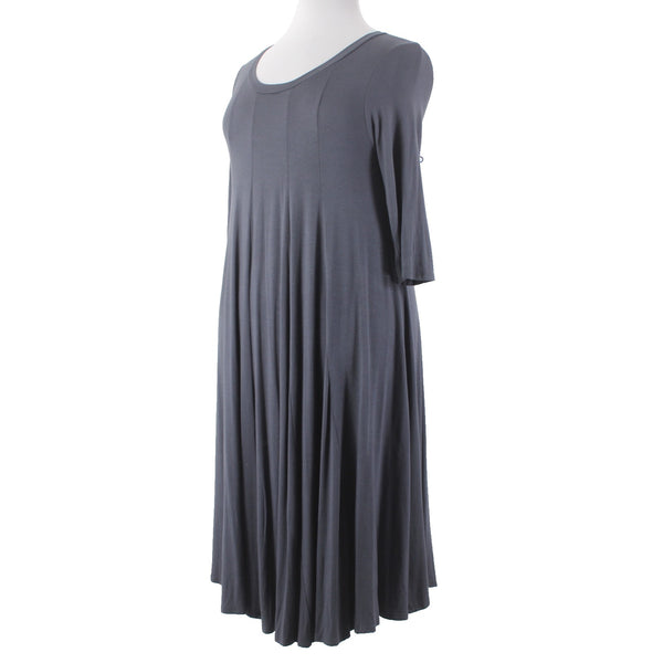 Pastel Vivienne Dress Sz 3XL Gray Pleated Half Sleeve Round Neck Rayon Spandex