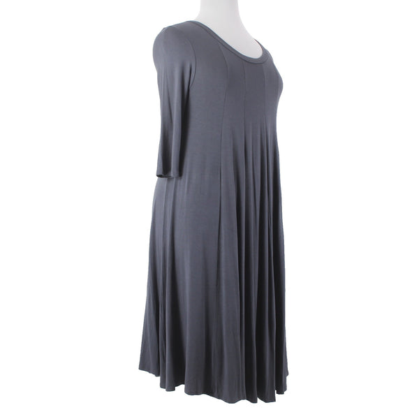 Pastel Vivienne Dress Sz 3XL Gray Pleated Half Sleeve Round Neck Rayon Spandex