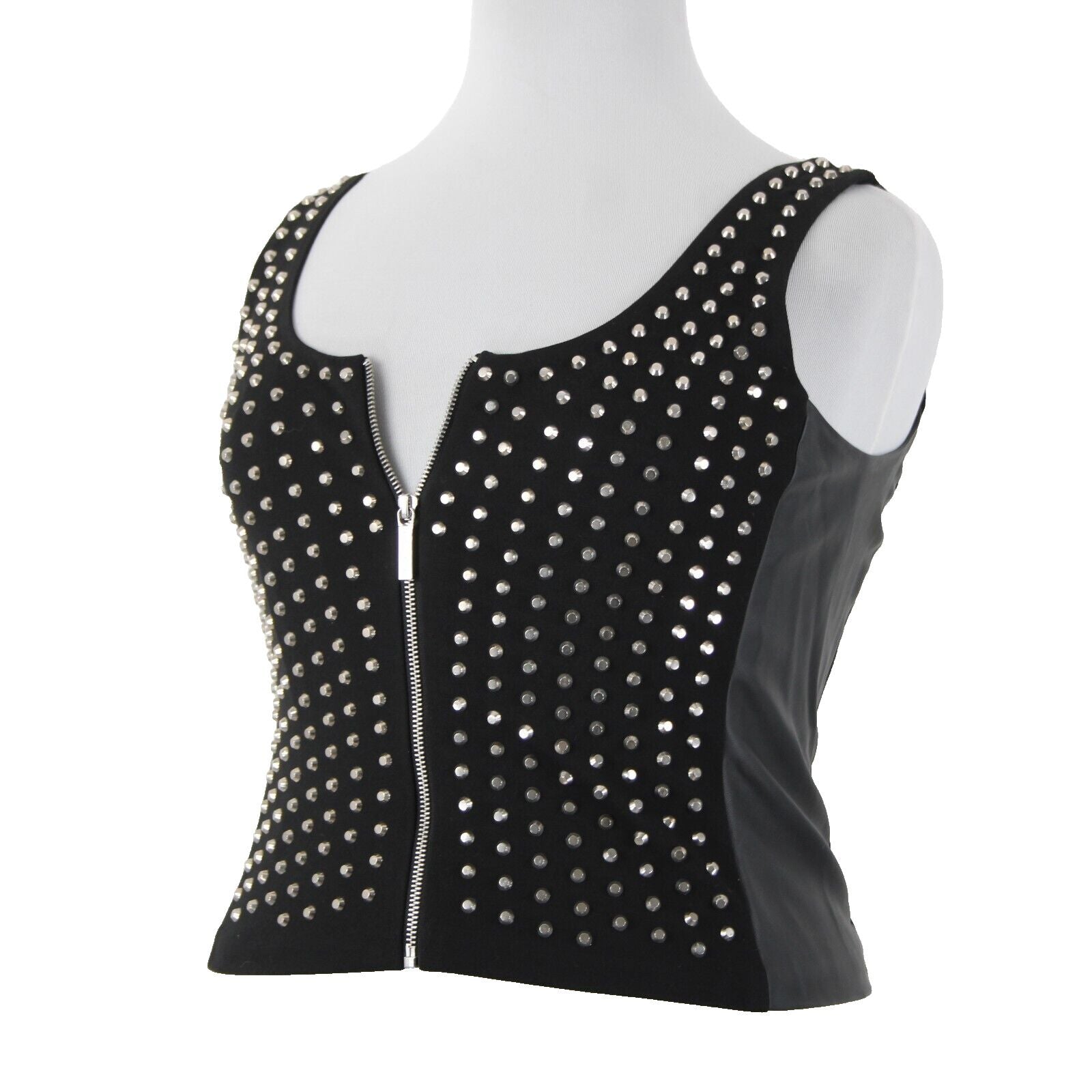 Michael Kors NEW $300 Sz 14 Black Silver Stud Faux Leather Lined 2 Way Wear Vest