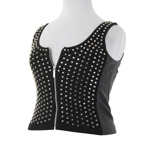 Michael Kors NEW $300 Sz 14 Black Silver Stud Faux Leather Lined 2 Way Wear Vest