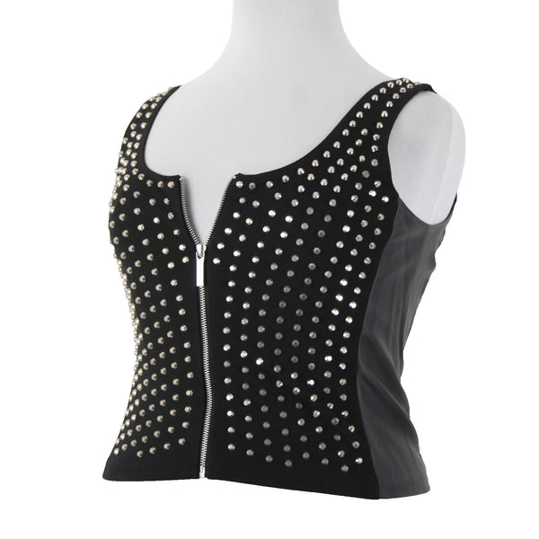 Michael Kors NEW $300 Sz 14 Black Silver Stud Faux Leather Lined 2 Way Wear Vest