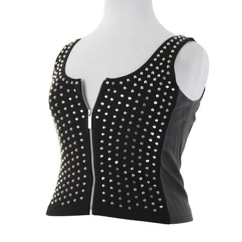 Michael Kors NEW $300 Sz 14 Black Silver Stud Faux Leather Lined 2 Way Wear Vest