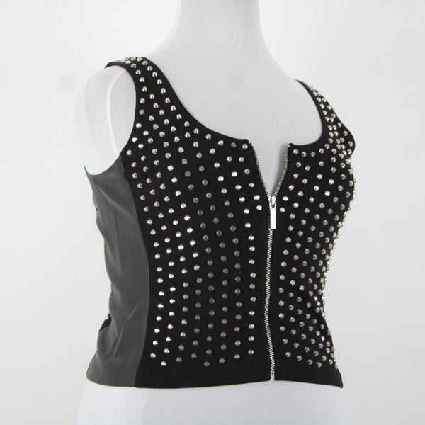 Michael Kors NEW $300 Sz 14 Black Silver Stud Faux Leather Lined 2 Way Wear Vest