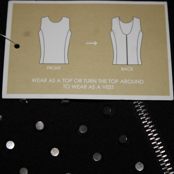 Michael Kors NEW $300 Sz 14 Black Silver Stud Faux Leather Lined 2 Way Wear Vest