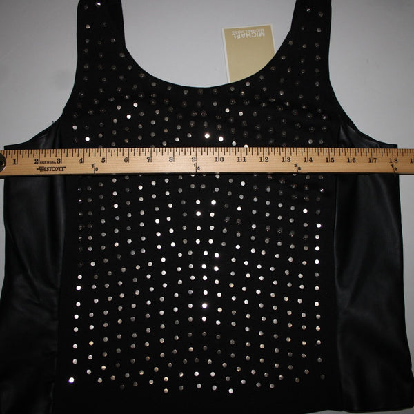 Michael Kors NEW $300 Sz 14 Black Silver Stud Faux Leather Lined 2 Way Wear Vest